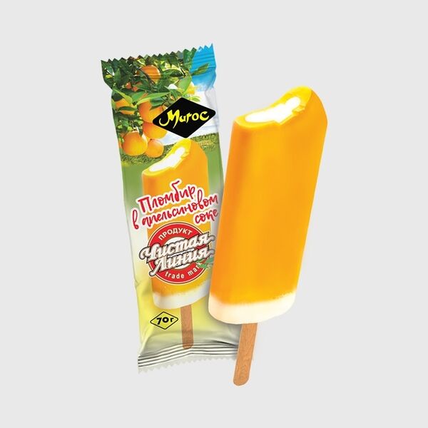 Мороженое пломбир эскимо Чистая Линия в апельсиновой глазури 12% 70 г