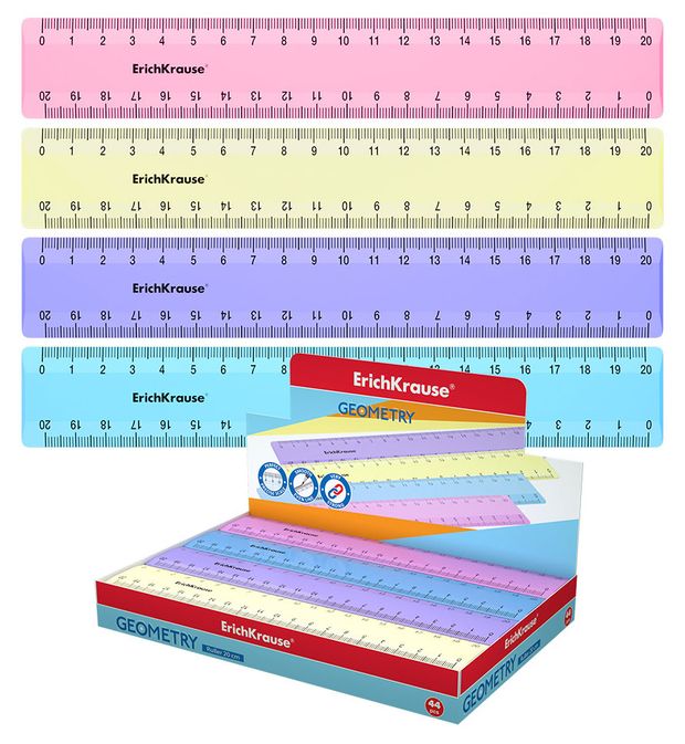 

Линейка ErichKrause Pastel пластиковая, 20 см в ассортименте, 1 шт