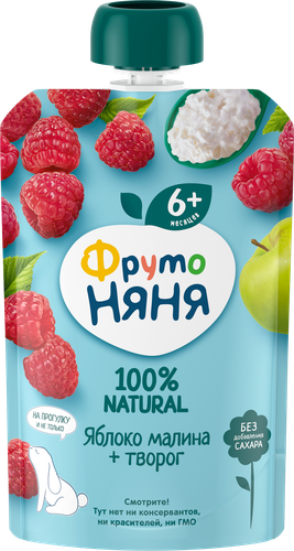 

Пюре ФрутоНяня Яблоко малина творог с 6 месяцев 90 г