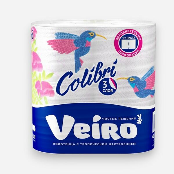 Полотенца бумажные Veiro Colibri 3-слойные 2 рулона