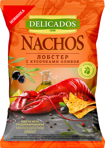 

Чипсы кукурузные Delicados Nachos Лобстер с кусочками оливок 150 г