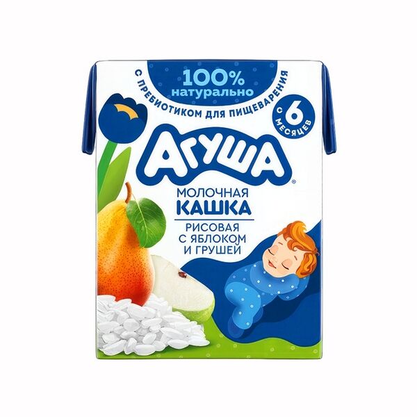 Каша жидкая молочная рисовая Агуша Засыпай-ка яблоко-груша с 6 месяцев 200 мл