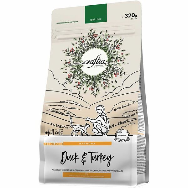 Сухой корм Craftia Harmona для стерилизованных кошек из утки и индейки, 320г