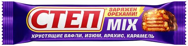 Батончик вафельный Степ Mix Изюм-арахис-карамель 40г