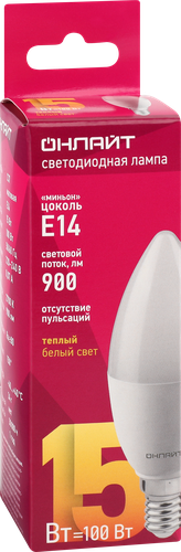 

Лампа светодиодная Онлайт Свеча 15 Вт Е14 теплый свет