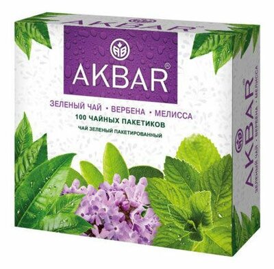 Чай зеленый Акбар (Akbar) Вербена мелисса 100 пак. 150 г