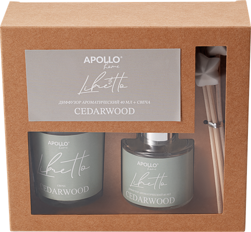 

Набор для дома Apollo Libretto Cedarwood: диффузор ароматический 40 мл и свеча Арт. D-LBC-50