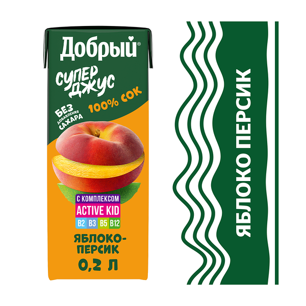 Сок Добрый из яблок и персиков обогащённый витаминным комплексом Active kid 200 мл