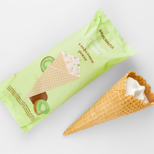 Пломбир с киви в вафельном рожке Продукт замороженный 