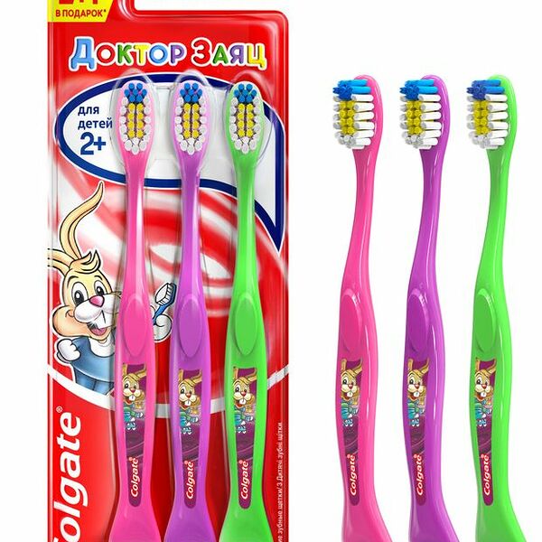 Зубные щетки Colgate Доктор Заяц детские супермягкие 2+1, в ассортименте