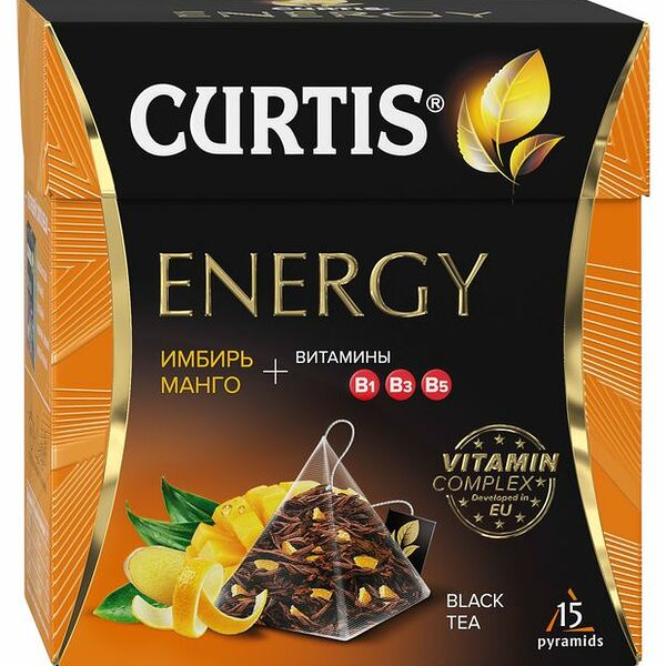 Чай чёрный Energy имбирь-манго и витамины Curtis 15 пирамидок