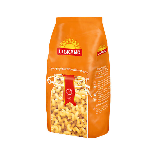 Макаронные изделия Ligrano Рожки витые грБ 0,9кг