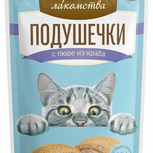 Лакомство для кошек Деревенские лакомства подушечки с пюре из краба 30 г