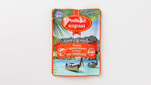 Корм влажный для кошек Родные Корма заморские тунец с креветками в соусе по-тайски