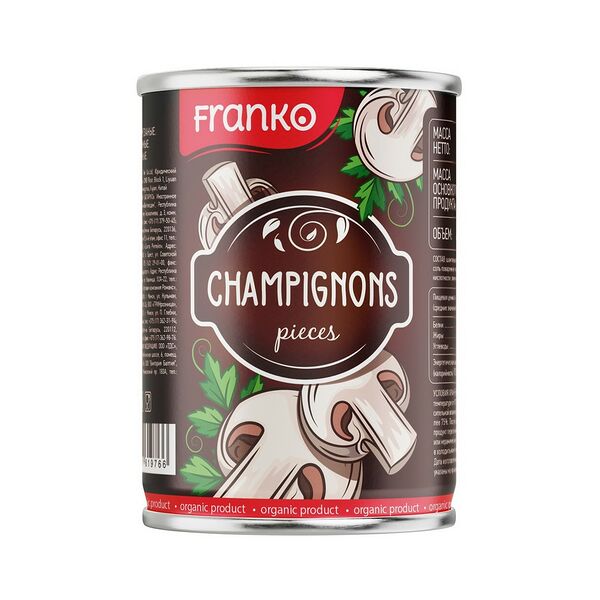 Шампиньоны консервированные Franko резаные 400г