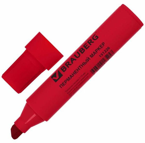Маркер перманентный Brauberg Jumbo красный скошенный 3-10 мм, 1 шт