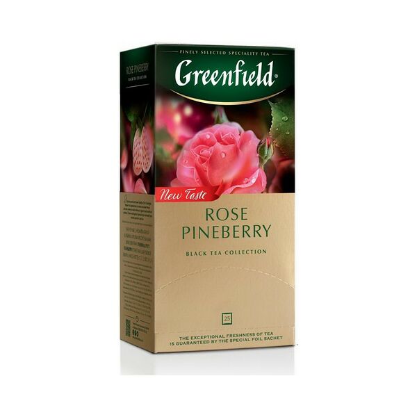 Чай Greenfield Роуз Пайнберри черный с ароматом белой клубники и розы и раст.комп.  25пак* 1,5 г
