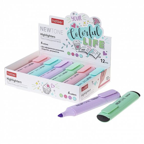 Текстовыделитель Hatber NEWtone Pastel, 1шт, в ассортименте