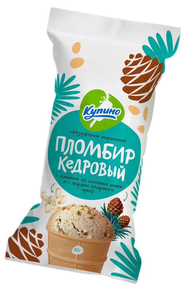 

Мороженое Купино Пломбир с джемом из сосновых шишек и кедровых орехов, 80 г