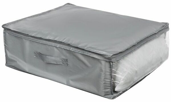 Кофр для подушек и одеял BY Швеция на молнии с прозрачным окном серый, 55х45х19 см