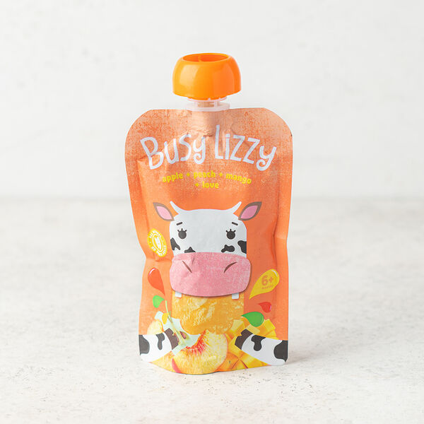 Пюре фруктовое Busy Lizzy Яблоко-персик-манго с 6 месяцев