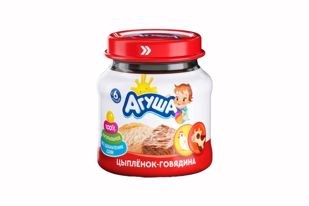 

Пюре мясное Агуша Цыпленок и говядина с 6 месяцев дизайн упаковки в ассортименте 80 г