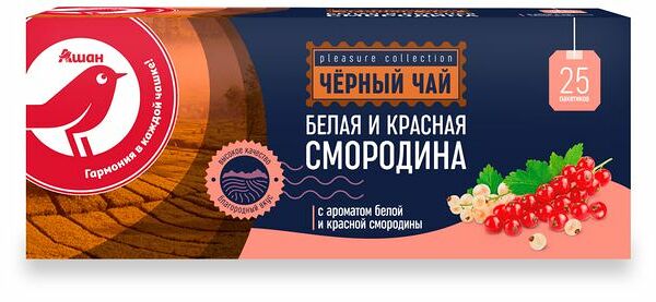 Чай черный АШАН Красная птица со вкусом смородины, 25х2 г