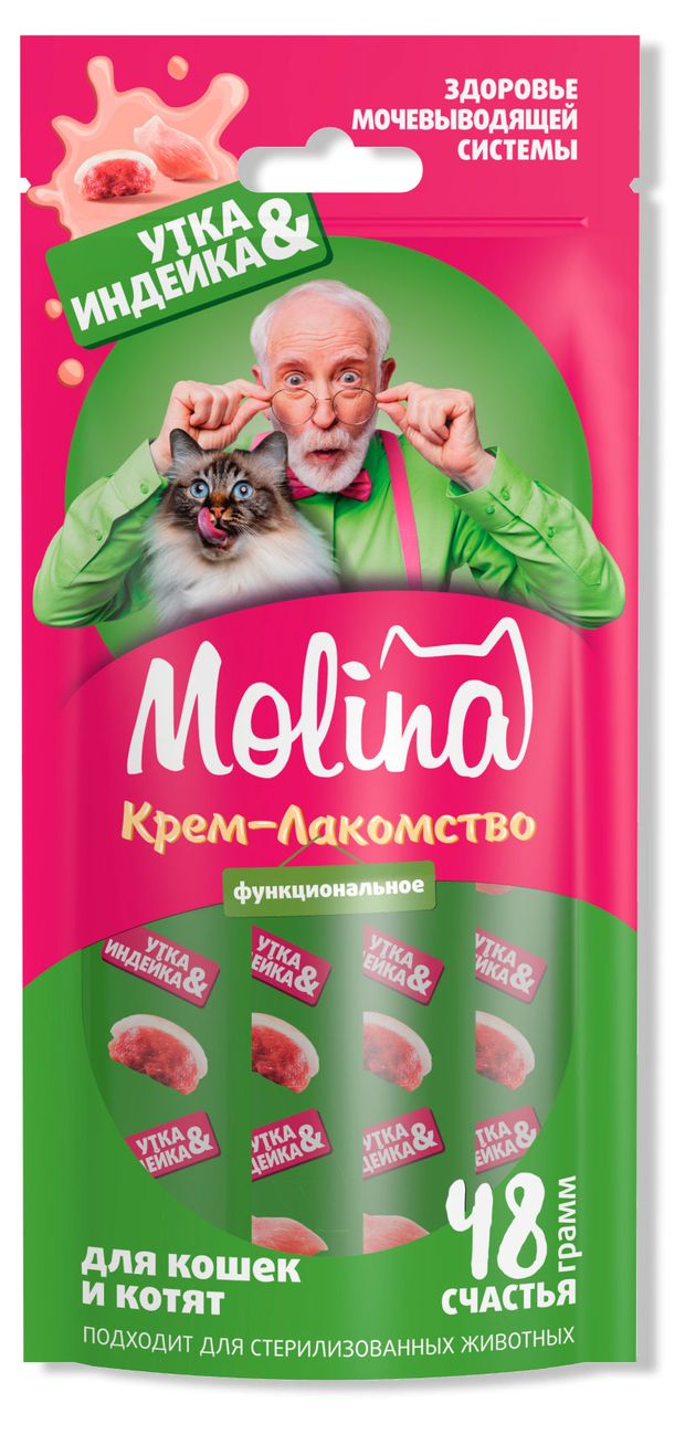 

Крем-лакомство Molina Здоровье мочевыводящей системы с уткой и индейкой для кошек и котят 48 г