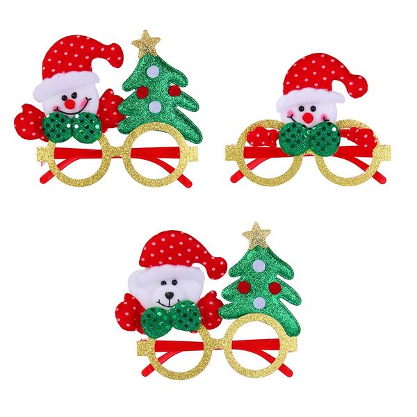Сноу бум очки новогодние, пластик, полиэстер, 12-14x14-16 см, 3 дизайна, арт.2025-19, в ассортименте