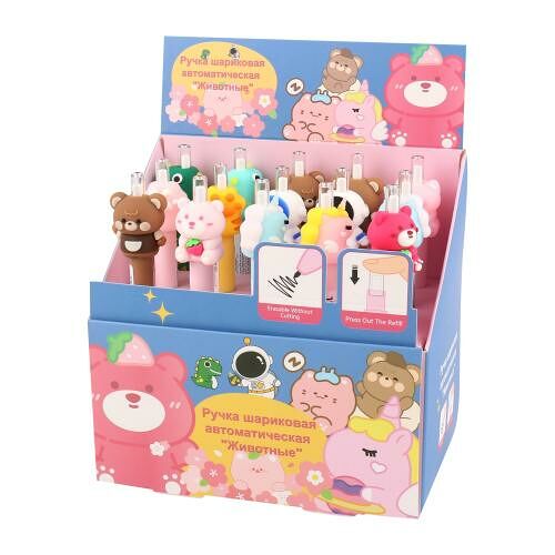 Ручка шариковая автоматическая Животные синяя, в ассортименте, 1 шт