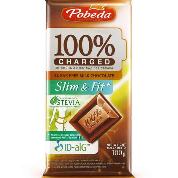 Шоколад молочный Победа Charged Slim&Fit без добавления сахара 100 г