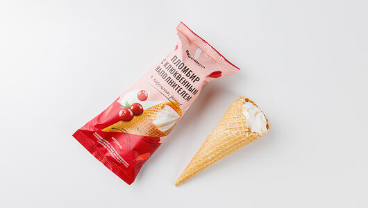 Пломбир с клюквенным наполнителем в ваф.рожке(Продукт замороженный)