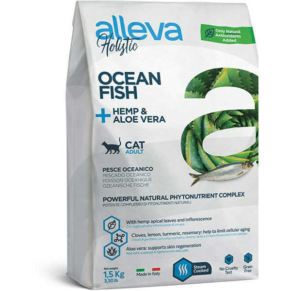Сухой корм для кошек Alleva Holistic Cat Adult Ocean Fish с океанической рыбой, коноплей и алое вера 1,5 кг
