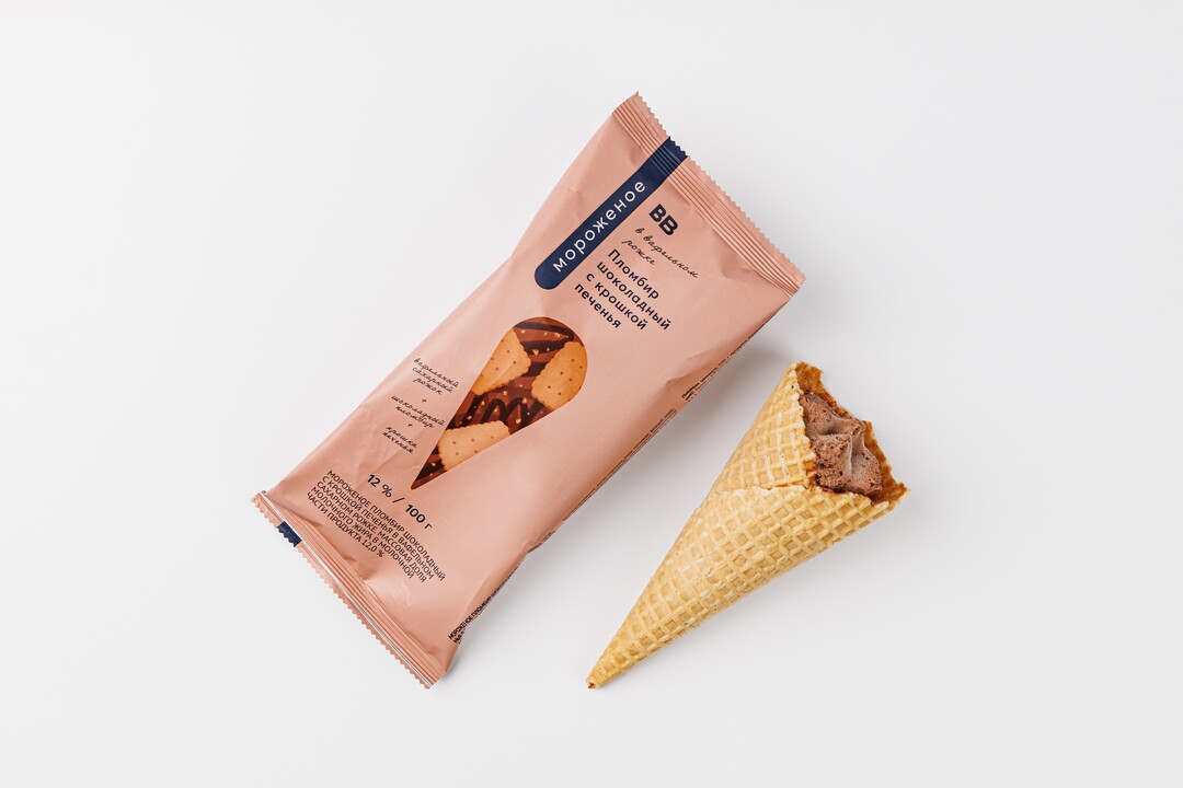 

Пломбир шоколадный с крошкой печенья в рожке ВкусВилл 100 г