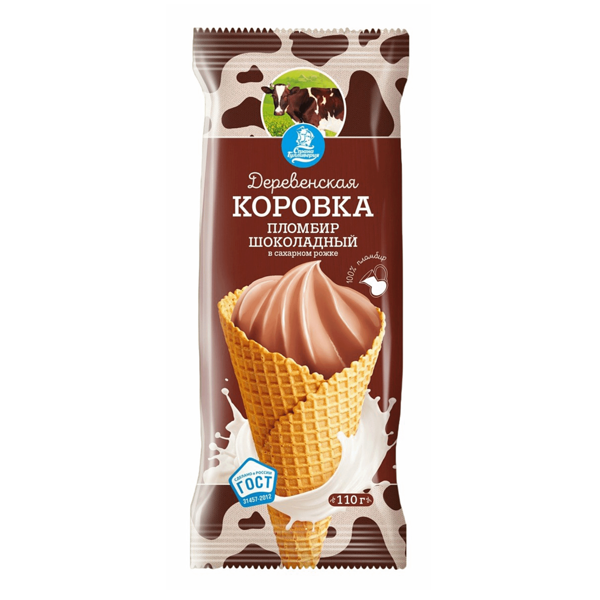 Мороженое пломбир Страна Гулливерия Деревенская коровка шоколадное 110 г