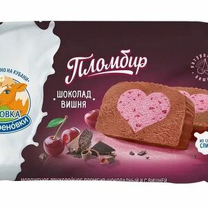 Мороженое Коровка Из Кореновки двухслойное пломбир шоколадный с вишней 15% 200г