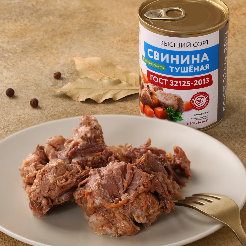 

Свинина тушеная Агро-Белогорье высший сорт ГОСТ, 338г
