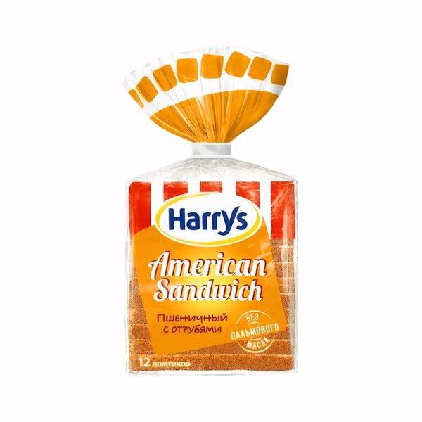 Хлеб Harry's American Sandwich пшеничный с отрубями 12 ломтиков, 515г