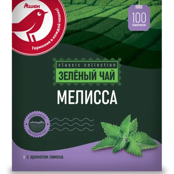 Чай зеленый АШАН Красная птица со вкусом мелиссы, 100х2 г