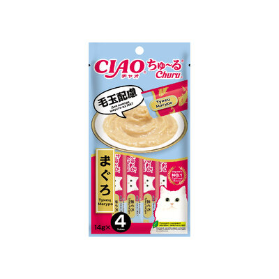 Лакомство для кошек Инаба Чао (Inaba Ciao) Чуру (Churu) Тунец магуро пюре для вывода шерсти из ЖКТ 14 г x 4 шт.