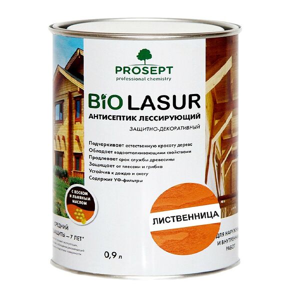 Антисептик лесирующий PROSEPT BioLasur, лиственница, готовый состав, 0,9л