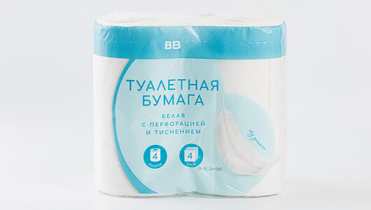 Туалетная бумага 4 слоя белая, 4 рулона