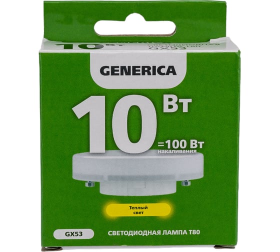 

Светодиодная лампа Generica LED T80 таблетка 10Вт, 230В, 3000К цоколь GX53 (Арт. LL-T80-10-230-30-GX53-G)