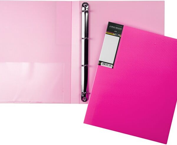 Папка Hatber Diamond Neon HD на 4-х кольцах А4 розовая