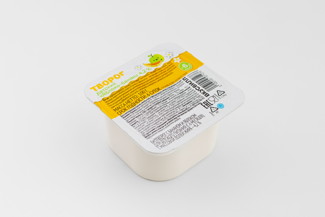 

Творог детский ВкусВилл Яблоко-банан 4,2% 100 г