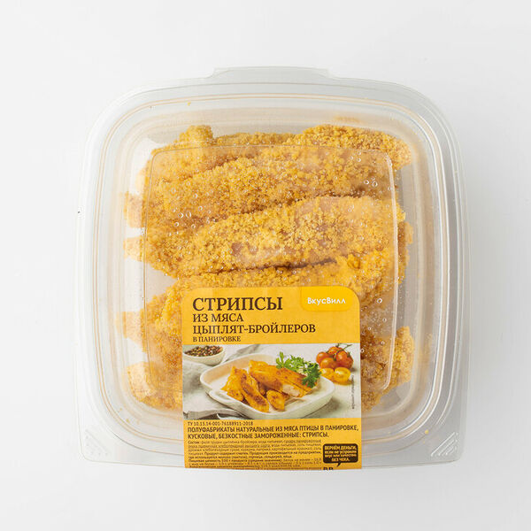 Стрипсы из мяса цыплят-бройлеров в панировке, заморозка