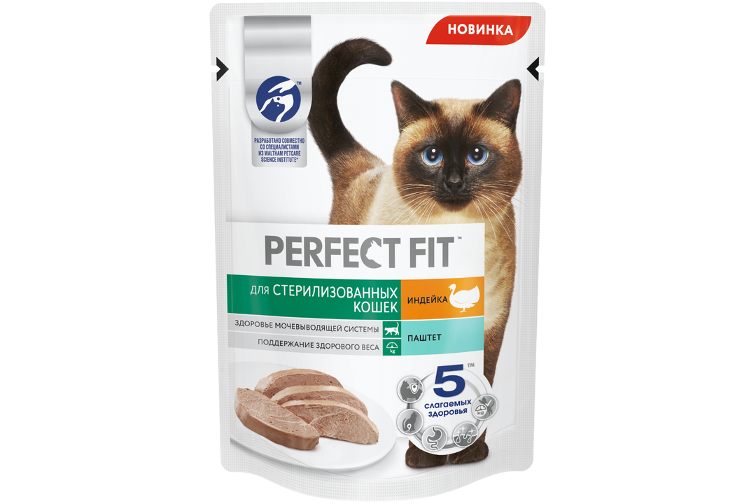 

Влажный корм Perfect Fit для стерилизованных кошек паштет с индейкой 75 г