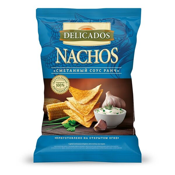 Чипсы кукурузные Delicados Nachos со вкусом соуса Ранч 