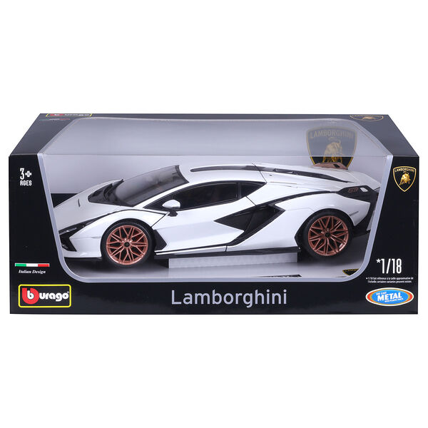 Машинка die-cast Lamborghini Sián FKP 37 1:18 белая открывающ двери Bburago 18-11046WT