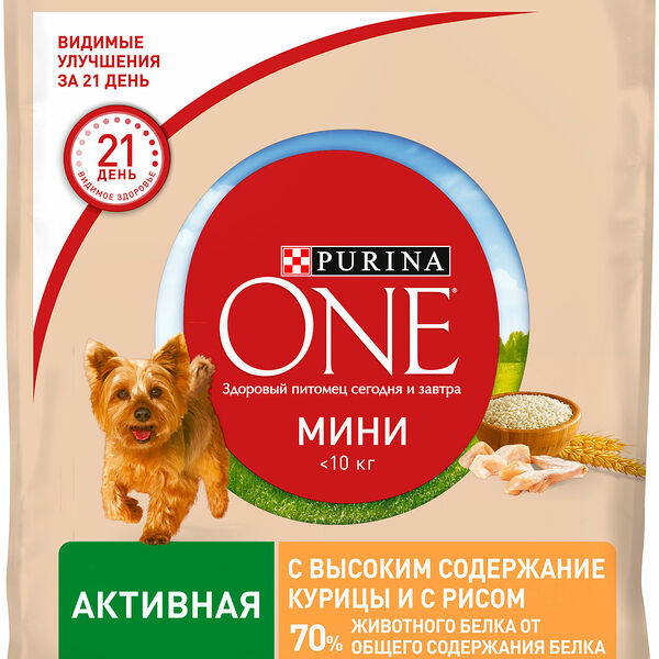 Сухой корм для собак Purina One Mini при активном образе жизни с курицей и рисом